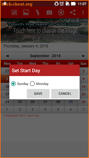 US Calendar 2018 screenshot