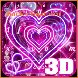 3D  Crystal Neon Hearts Keyboard Theme icon