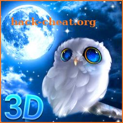 3D Cute Owl Moon Glass Tech Theme icon