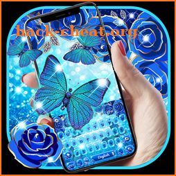 Blue Glitter Rose Butterfly Keyboard icon