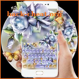 Blue Roses Flowers Gold Butterfly Keyboard icon