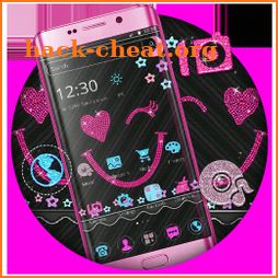Cute Pink Black Kitty Glitter Launcher Theme 🌟 icon