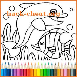 Dolphin and fish coloring book icon