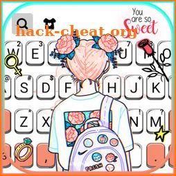 Doodle Cartoon Girl Keyboard Background icon