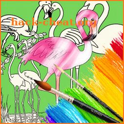 flamingo flying coloring book icon