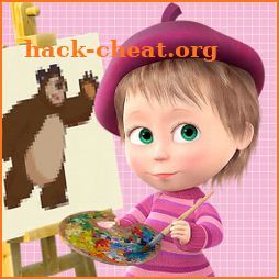 Masha and the Bear. Pixel сoloring pages for kids icon