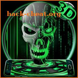 Neon Green tech Skull 3D Theme icon