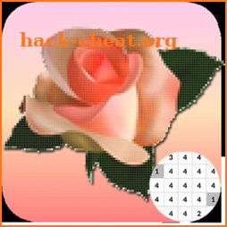 Rose Peach Coral Flowers Color By Number:PixelArt icon