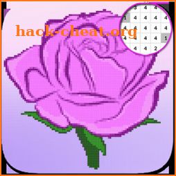 Rose Purple Flowers Color By Number:PixelArt icon
