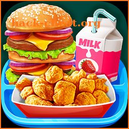 School Lunch Food - Burger, Popcorn Chicken & Milk icon