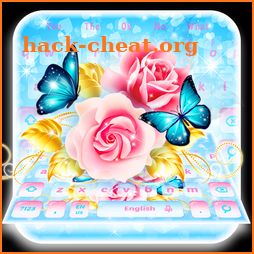 Shiny Pink Rose Blue Butterfly Keyboard Theme icon