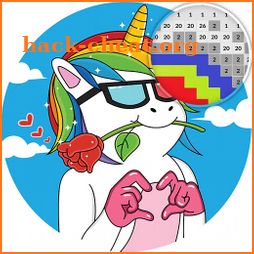 Unicorn fun pixel art - Color by number icon