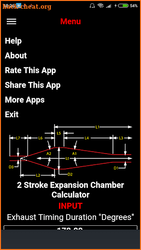 2 Stroke Exhaust Expansion Chamber Calculator screenshot
