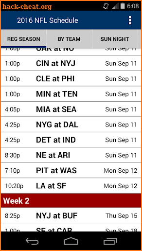 2018 Football Schedule (NFL) screenshot