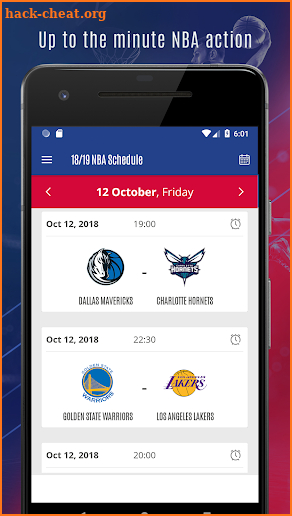 2018 NBA schedule, scores and reminder screenshot