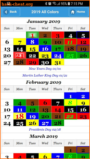 2019 ColorCal (All Colors) USPS carrier calendar screenshot