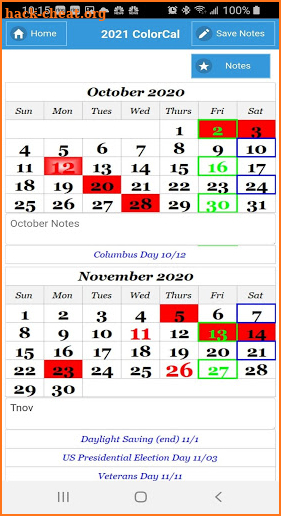 2021 Color Calendar USPS Letter Carriers ColorCal screenshot