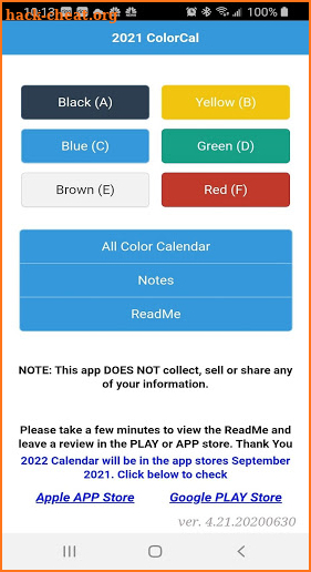 2021 Color Calendar USPS Letter Carriers ColorCal screenshot