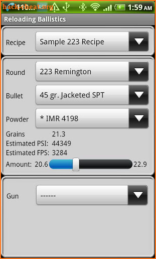 223 Remington Ballistics Data screenshot