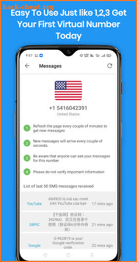 2nd Line : Receive sms online + free phone number screenshot
