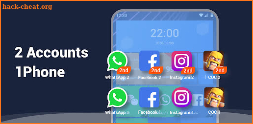 2Space, 2 accounts for 2 WhatsApp, app clone screenshot