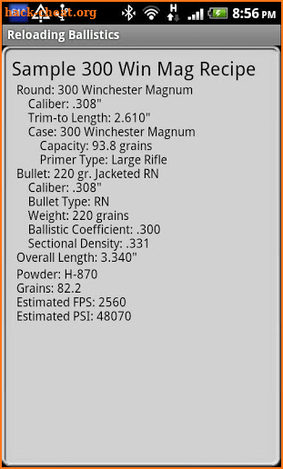 300 Win Magnum Ballistics Data screenshot
