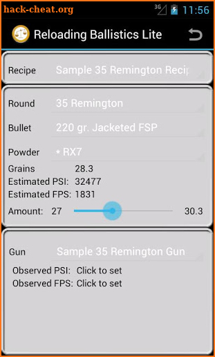 35 Remington Ballistics Data screenshot