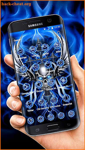 3D Blue Tech Angel Skull Theme screenshot