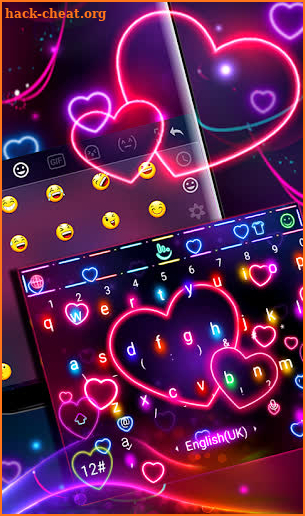 3d Colourful Neon Heart Keyboard Theme screenshot