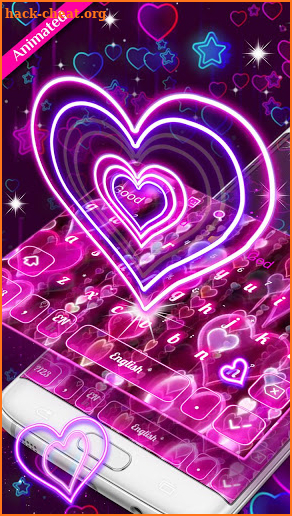 3D  Crystal Neon Hearts Keyboard Theme screenshot