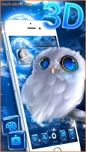 3D Cute Owl Moon Glass Tech Theme screenshot