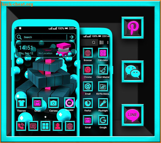 3D Cyan Ball and Cubes Launcher Theme screenshot