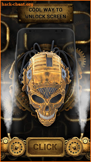3D Golden Steampunk Skull Lock Screen screenshot