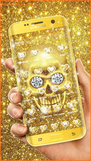 3D Luxury Glitter Golden Skull Theme screenshot