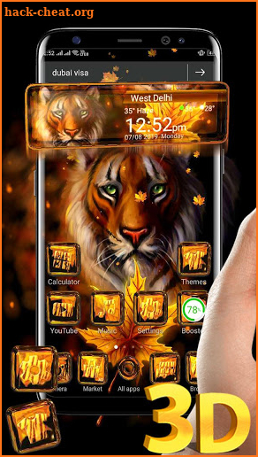 3D Mighty Tiger King Glass Tech Theme screenshot
