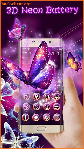 3D Neon Purple Butterfly Theme screenshot