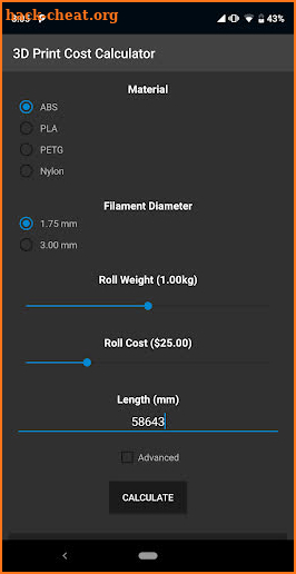 3D Print Material Cost Calcula screenshot