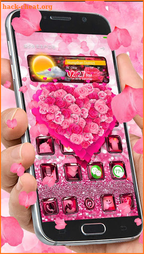 3D red love rose glass live theme screenshot