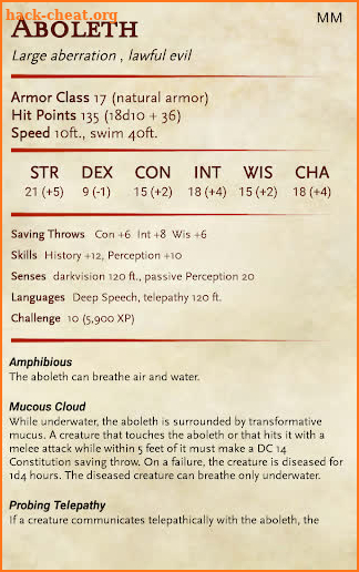 5e bestiary screenshot