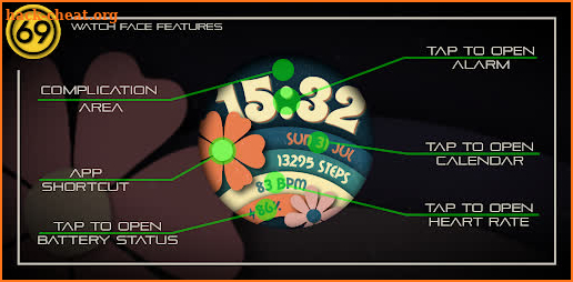 [69D] Flower Power 2 watchface screenshot