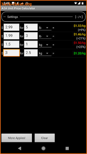 A2A Unit Price Calculator screenshot