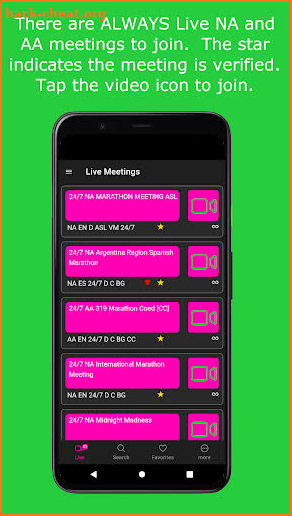AA/NA Live! Meeting Attendance screenshot