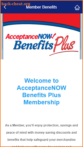 Acceptance NOW Benefits Plus screenshot