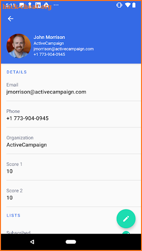 ActiveCampaign Contacts screenshot
