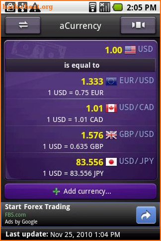 aCurrency (exchange rate) screenshot