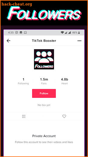 Add followers to TikTok account screenshot