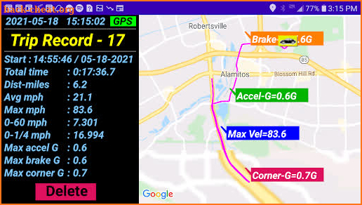 ADD-RT (GPS car trip computer / track app) screenshot