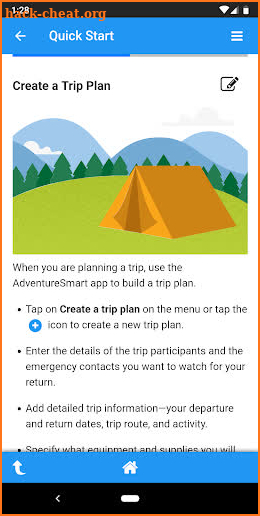 AdventureSmart Trip Plan screenshot