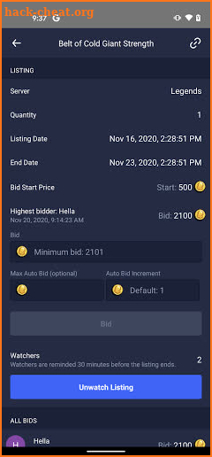AE Database Auction screenshot
