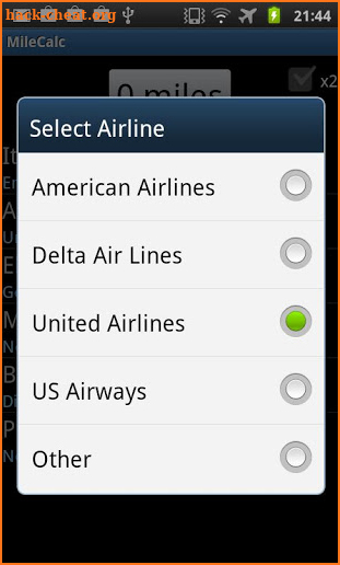 Airline Mileage Calculator screenshot